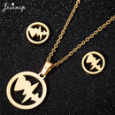 Jisensp Ecg Heartbeat Necklace Love Heart Necklaces Pendants for Women Gold Stainless Steel Jewelry Earrings Doctor Accessories