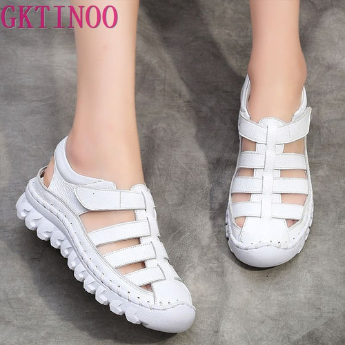 GKTINOO Women Sandals 2022 Summer Shoes Genuine Leather Covered Toe Soft Casual Walking Zapatos Mujer Plataforma Big Size 35-43