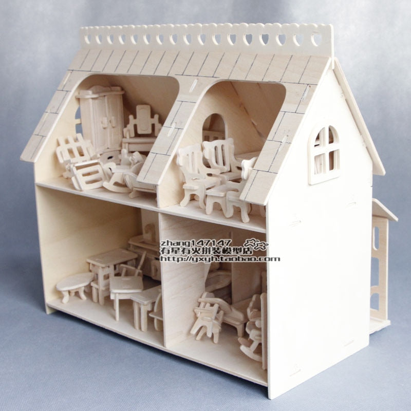 Miniatur-Puppenhaus aus Holz für Puppen, Mini-Möbelsets, DIY-Puppenhaus, Rollenspiel-Puzzle-Spielzeug für Kinder, Mädchen, Kinder