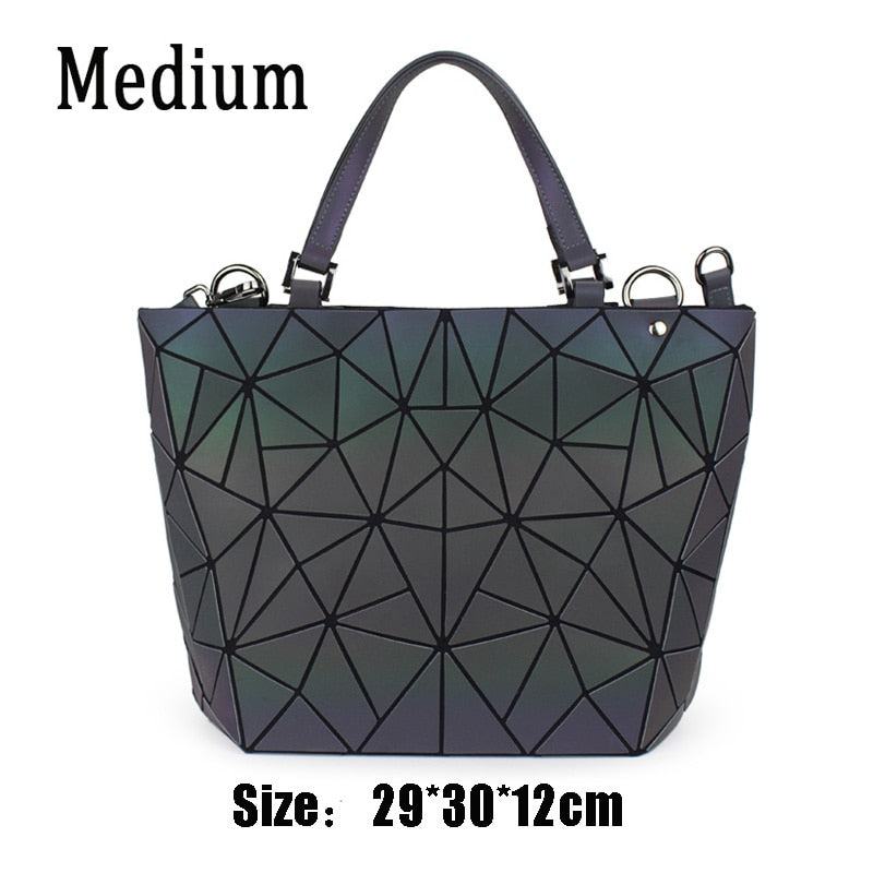 Nuevos bolsos de mensajero luminosos, bolso Bao para mujer, bolso de mano con diamantes, bolsos de hombro geométricos, bolso plegable liso con láser noctilucente, bolso de mano