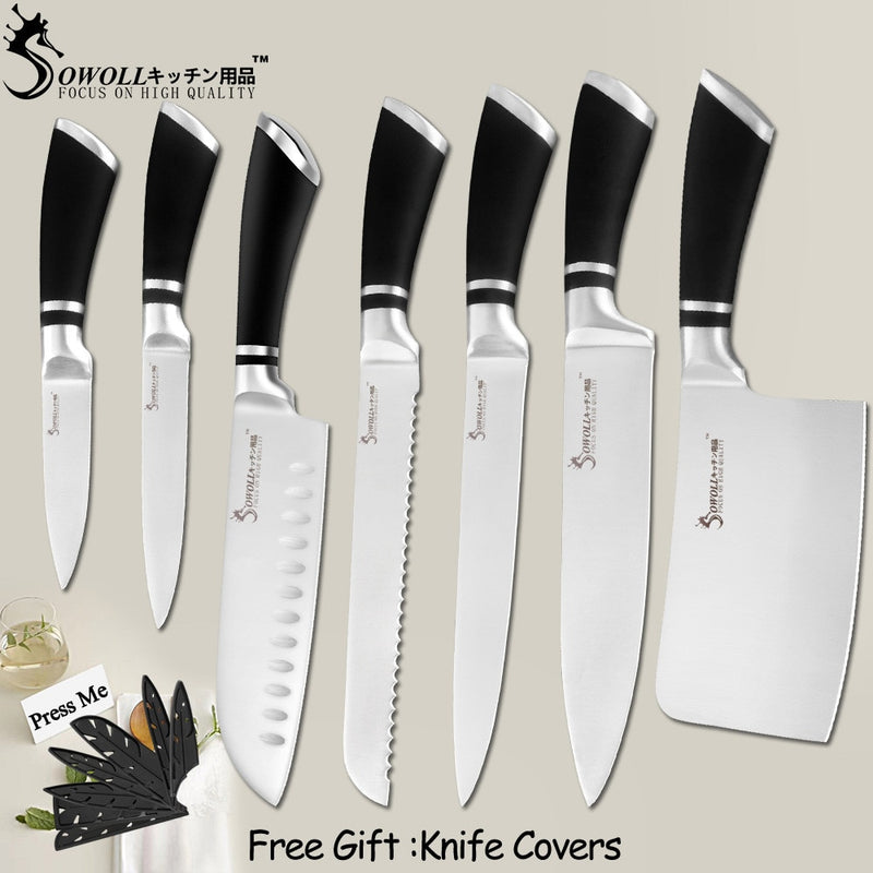 SOWOLL Kitchen Knives Stainless Steel Knives Paring Utility Santoku Bread Slicing Chef Chopping Knife Cooking Accessory Tools