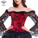 Frauen Halloween Steampunk Korsett Sexy Mieder Langarm Rot Mieder Lace Up Bustier Party Club Hochzeit Tops Plus Größe S-6XL