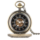 Steampunk Pendant for Men Women  Hand Winding Mechanical Pocket Watch Luxury Fashion Roman Numerals Skeleton Watches FOB Chain