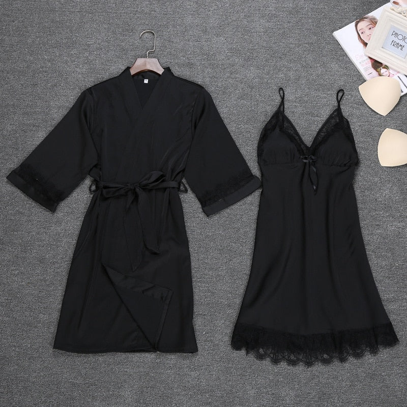 Sexy Womens Night Robe Strap Top Pajamas Suit Summer Two Piec Sleepwear Sets Casual Home Wear Nightwear Sleep Kimono Bath Gown
