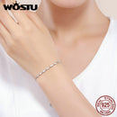 WOSTU Hot Sale 925 Sterling Silver Chain Glitter Stackable Oval CZ Stone Adjustable Women Bracelet Luxury Silver Jewelry CQB086