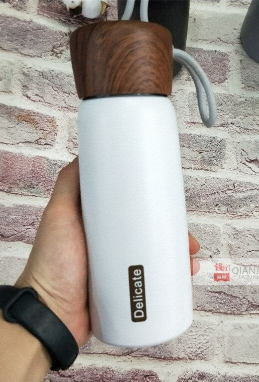 400ML Wood Pattern Stainless Steel Thermos Water Bottle Double Wall Vacuum Water Bottle Portable High Quality