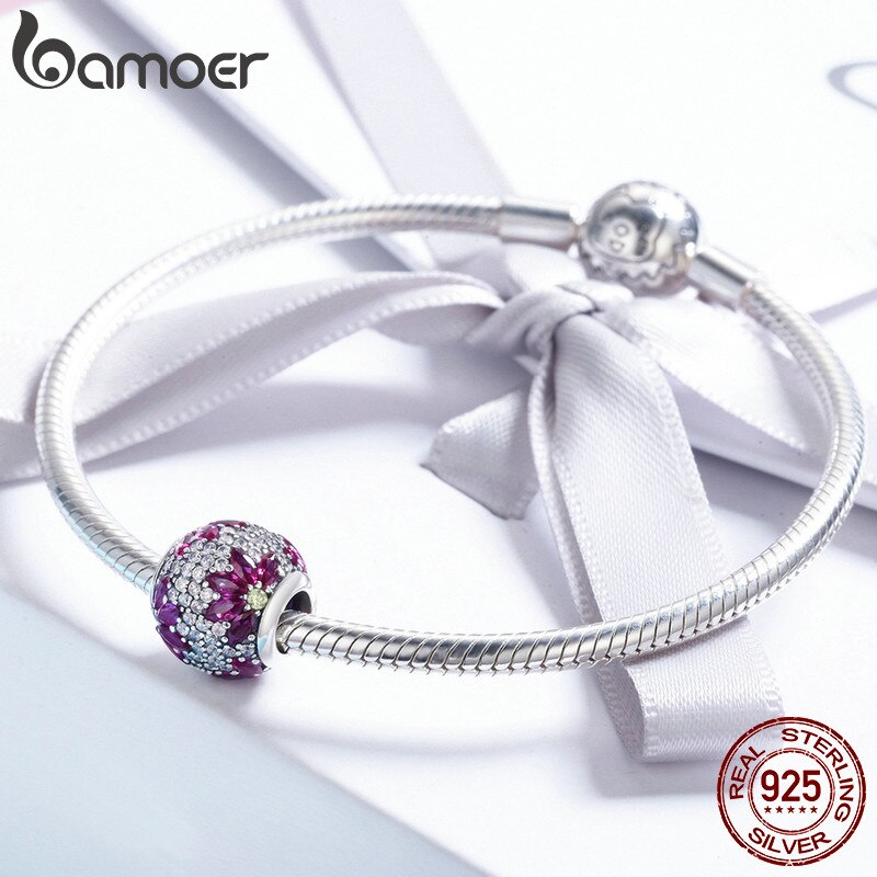 BAMOER Spring Collection 925 Sterling Silver Maple Leaves Clear CZ Beads fit Charm Bracelet &amp; Necklaces DIY Jewelry SCC570