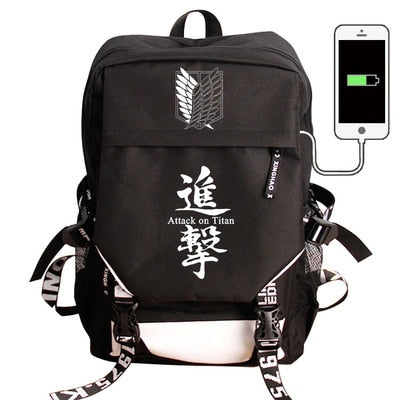 Japan Anime Tokyo Ghoul Cell at Work Attack on Titan Gintama Natsume Yuujinchou Monokuma USB Charging Laptop Backpack School Bag