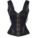 Alta calidad 12 acero hueso remache cadena gótico Steampunk corsé mujer chaleco superior cintura Control cuero Sexy corsés y Bustiers