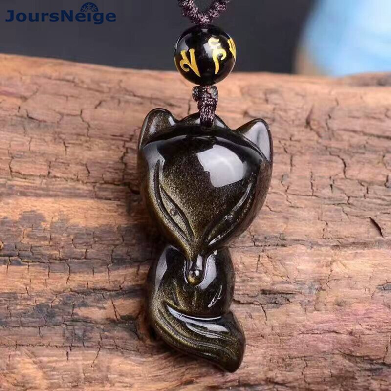 Großhandel Gold Schwarz Natürliche Obsidian Stein Halskette Neun Schwanz Lucky Fox Anhänger Für Frauen Männer Modeschmuck JoursNeige