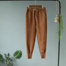 Casual Autumn Winter Women Pants Korean Elastic High Waist Pockets Suede Harem Pants Trousers Women Pantalon Femme