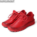 2022 Neue handgemachte Echtleder Damen Sneaker Freizeitschuhe für Damen Flats Damen Schnür-Loafer Zapatos Mujer k18