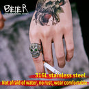 BEIER Stainless Steel Gothic gold Carving kapala skull  Ring Biker Hiphop rock Jewelry Unique fashion Gift for men BR8-327