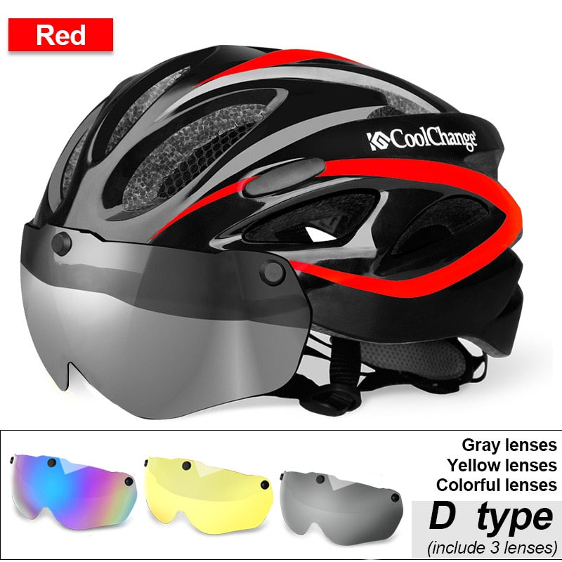 Casco de Ciclismo CoolChange, Casco de bicicleta MTB ultraligero moldeado integralmente con gafas, Red de insectos, Casco de bicicleta, Casco de Ciclismo de 57-62 CM