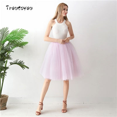 Gothic 7 Layers 65cm Mix Colors Tutu Tulle Skirt Women Streetwear High Waist Pleated Midi Skirts spudniczki jupe rokken faldas