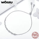 WOSTU Hot Sale 925 Sterling Silver Chain Glitter Stackable Oval CZ Stone Adjustable Women Bracelet Luxury Silver Jewelry CQB086