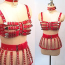 100% Handcrafted Heavy Duty 4 Row Caged Bra PU Leather Women Harness Bondage Chest Lingerie Bra Belt Skirt Harness Waist Belt
