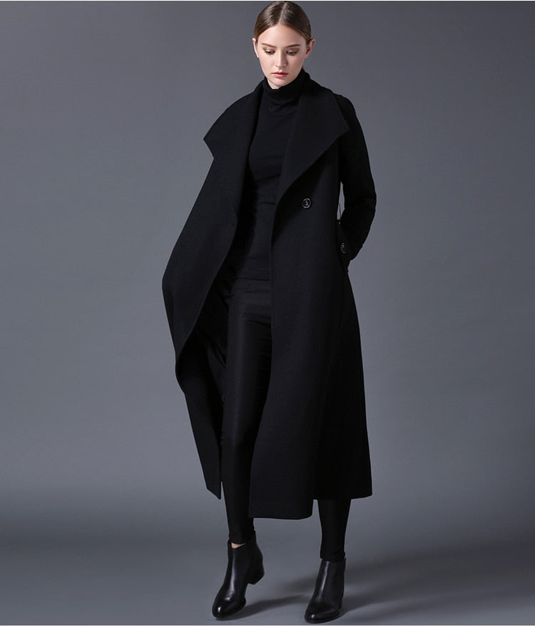 2019 Winter Damen Wollmantel Revers schwarz dunkelblau lange Schnittliste