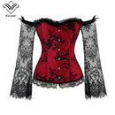 Frauen Halloween Steampunk Korsett Sexy Mieder Langarm Rot Mieder Lace Up Bustier Party Club Hochzeit Tops Plus Größe S-6XL