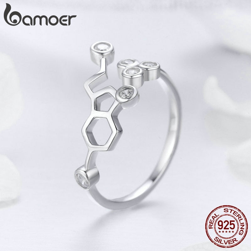 BAMOER Real 925 Sterling Silver Honeycomb Adjustable Finger Rings for Women Clear CZ Ring Wedding Engagement Jewelry Anel SCR433