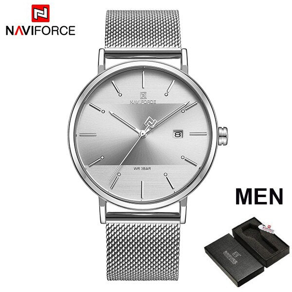 NAVIFORCE Couple Watch Luxury Quartz Mens Watch Women Simple Wristwatch Clock for Male Female Waterproof Lovers Gift Watch 2019