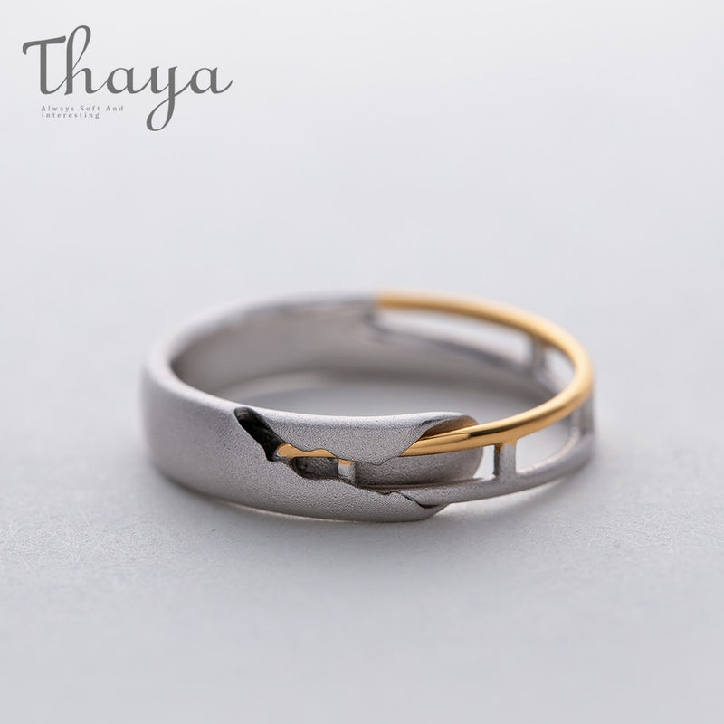 Thaya Train Rail Design Moonstone Lover Rings Gold and Hollow 925 Silver Eleglant Jewelry for Women Gemstone Sweet Gift