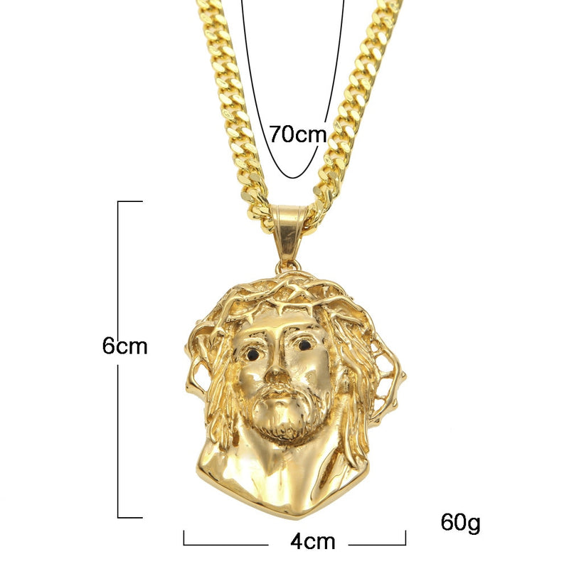 CY&amp;CM Men Women Gold Jesus Christ Head Pendant Stainless Steel Gold Color Jesus Face Hip hop Necklace Chain Fashion Punk Jewelry