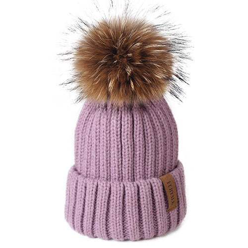 Furtalk Echtpelz Bommel Beanie Mütze Damen Winter Strickmütze Warme echte große Waschbär Pom Pom Mütze für Damen