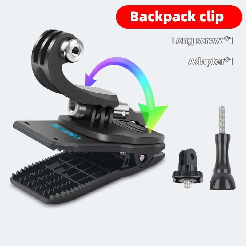 for Go Pro Accessories 360-Degree Rotation backpack bag Clip clamp For GoPro Hero11 10 9 8 7 6 5Xiaomi yi for SJCAM SJ4000 Phone