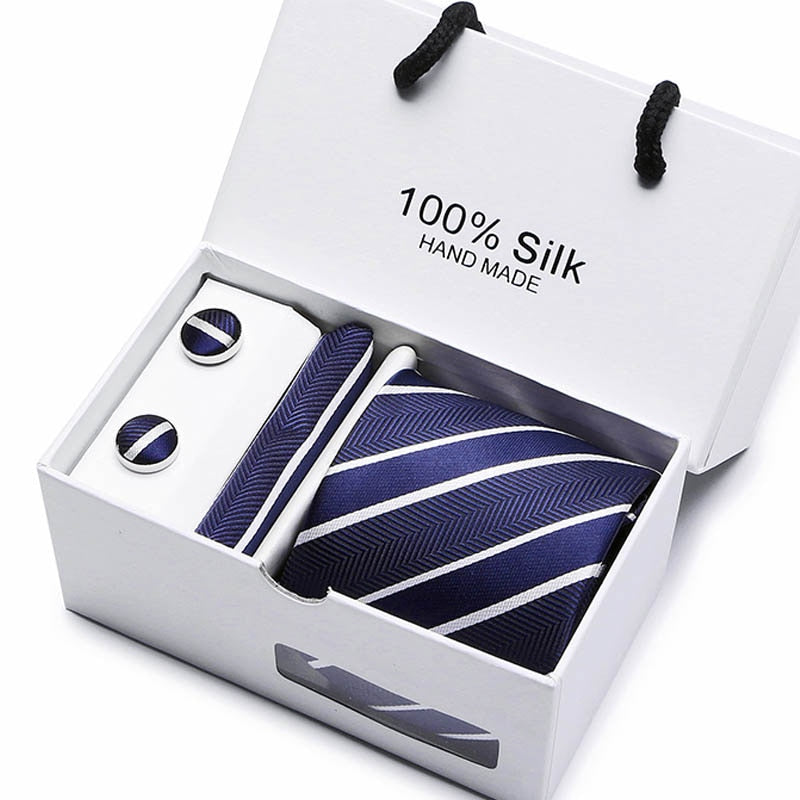 Gift box Packing  Brand Luxury Necktie Pocket Square Wedding Mens Neck TIes Silk Tie Set  Cufflinks Handkerchief