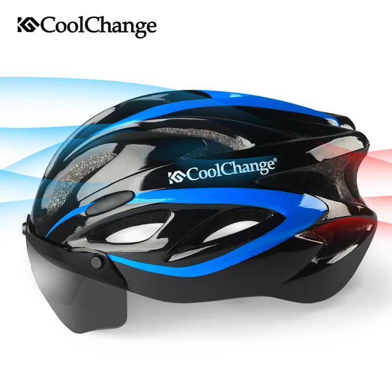 Casco de Ciclismo CoolChange, Casco de bicicleta MTB ultraligero moldeado integralmente con gafas, Red de insectos, Casco de bicicleta, Casco de Ciclismo de 57-62 CM