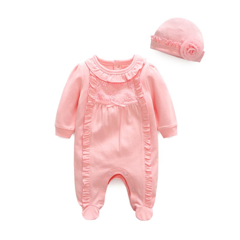 Newborn Baby Girl Clothes Lace Flowers Jumpsuits & Hats Outfit Princess Girls Footies for 2021 Spring Baby Body suits