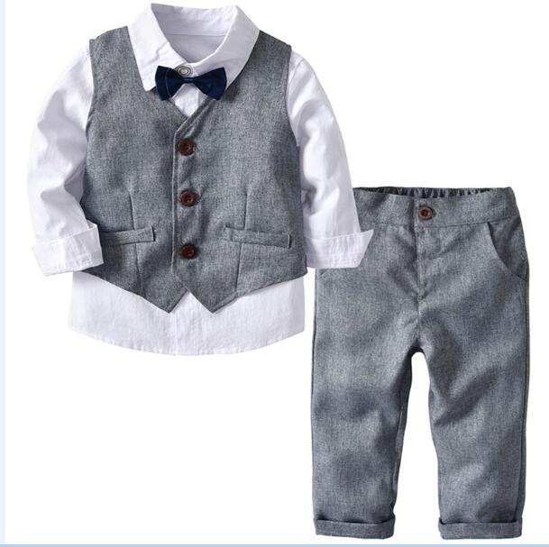 Boys Clothes Spring Autumn Fashion Baby Suit British Wind Children's Suits Gentleman Long Sleeve Shirt Vest Pants Kids Sui