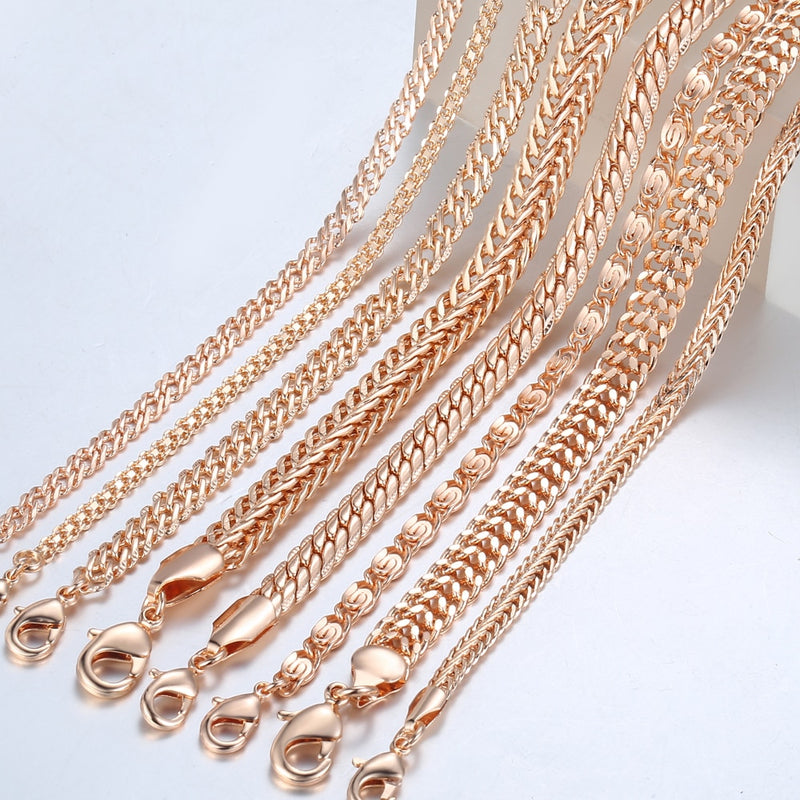 8Pcs/Lot Women&#39;s Men&#39;s Bracelet 585 Rose Gold Color Curb Snail Foxtail Venitian Link Bracelet Girls Wholesale Jewelry 20cm