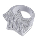JINAO, nuevo diseño, anillo de estrella de cinco puntas de Color dorado, anillo de dedo de Hip Hop brillante de circón grande Micro pavimentado para hombres y mujeres, regalo