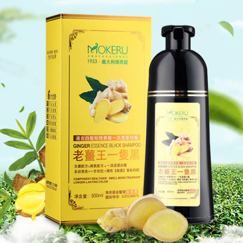 Mokeru, jengibre Natural, 5 minutos, champú de tinte rápido para el cabello, tinte orgánico para el cabello, champú negro permanente para mujeres, cubre el cabello blanco y gris