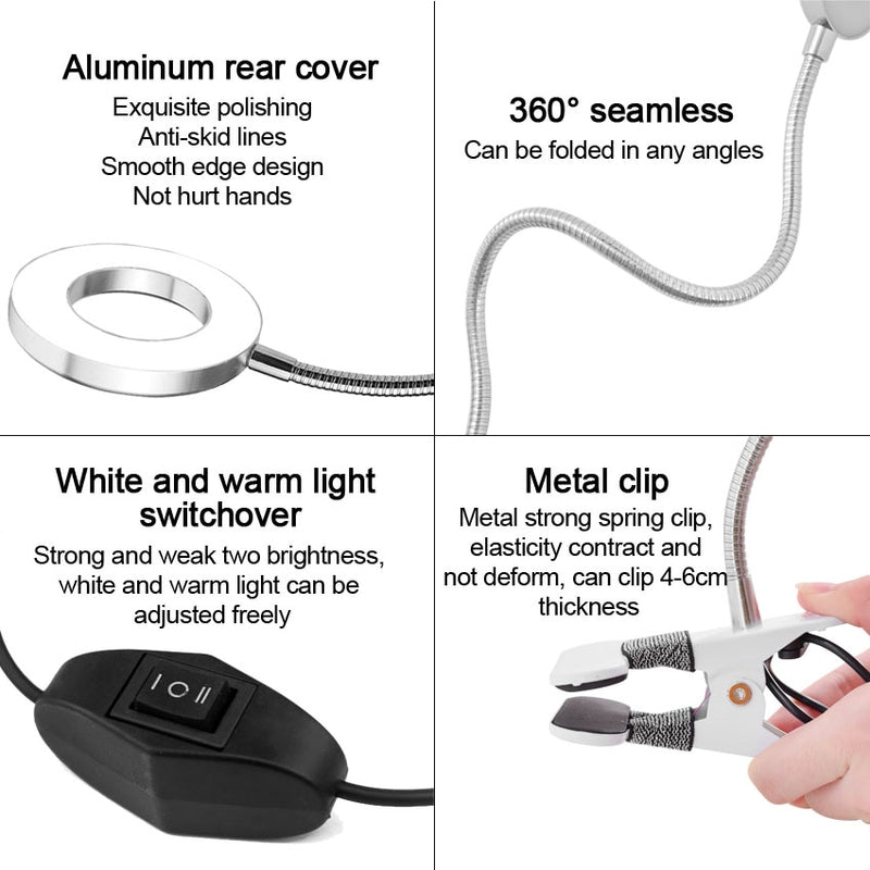Tattoo-Lampe mit Klemme USB-LED-Lampe Kaltlicht-Augenbrauen-Make-up-Beleuchtungsausrüstung Verbesserte Tattoo-Nagel-Kunst-Schönheitssalon-Werkzeuge