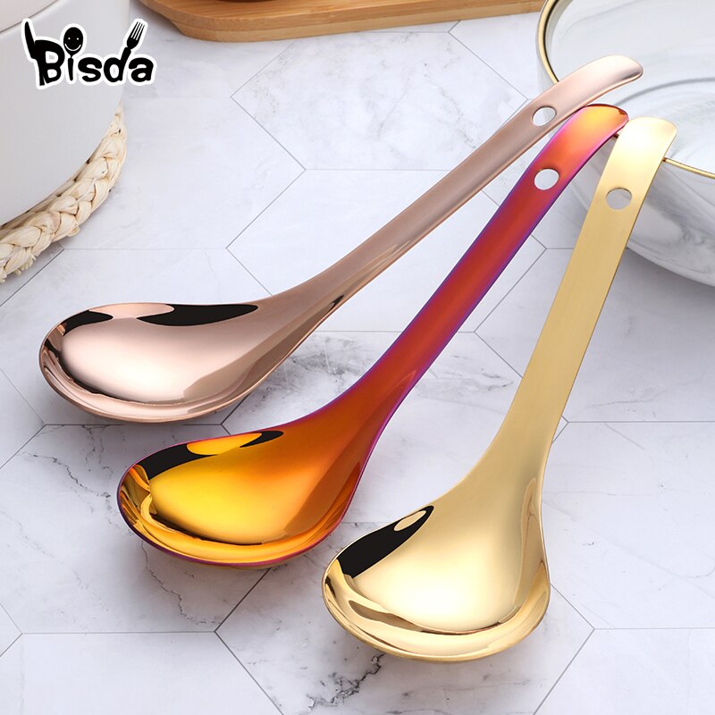 2pcs Large Soup Spoons 18/8 Stainless Steel Soup Ladle Rice Serving Spoon Gold kitchen Cooking spoon Table Spoon Cooking Utensil