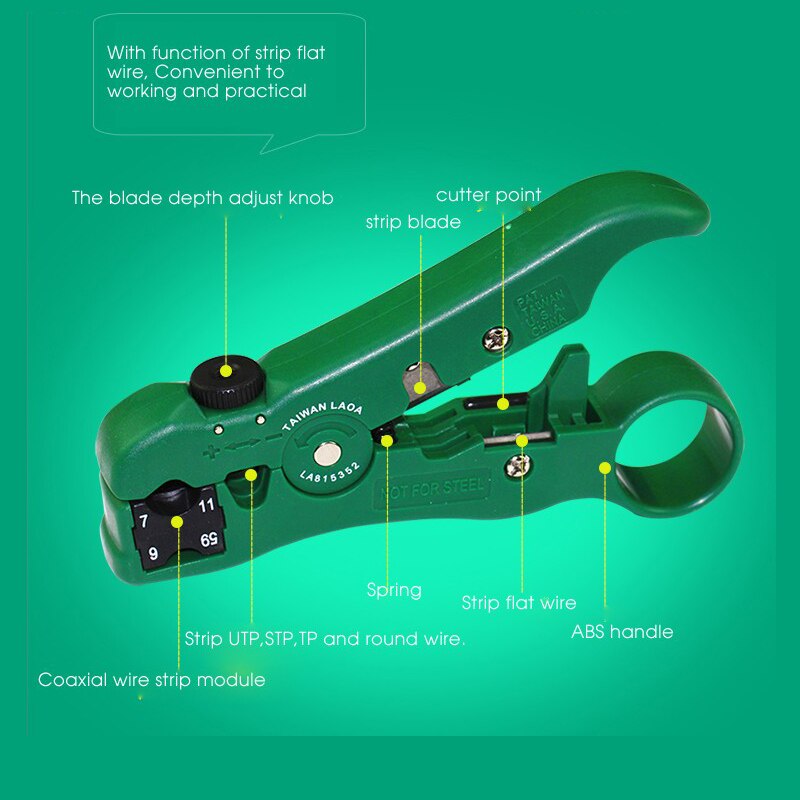 LAOA 1 Uds Mini pelador de cables multifunción 3,2-9mm herramientas de corte de cables de pelado de red ajustable