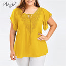 Plegie Large Size Lace Patchwork Shirt Damen Tops und Blusen Kurzarm Big Size Blusas Femininas Blusas Mujer De Moda 2022