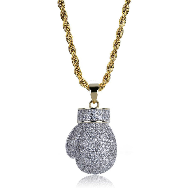 TOPGRILLZ Gold Silver Color Mini Iced Boxing Gloves Necklace Men Iced Out Cubic Zircon Chains Hip Hop/Punk Charms Jewelry Gift