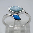 Anillos de Larimar Natural fino, anillo de hojas, anillos de mujer Larimar, joyería de ópalo azul, joyería de plata de ley 925, anillos de boda Larimar