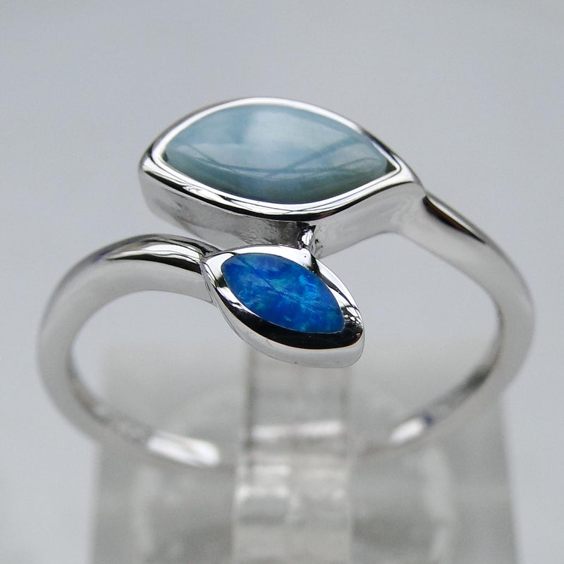 Fine Natural Larimar Rings Leaves Ring Larimar Women Rings Blue Opal Jewelry 925 Sterling Silver Jewelry Larimar Wedding Rings
