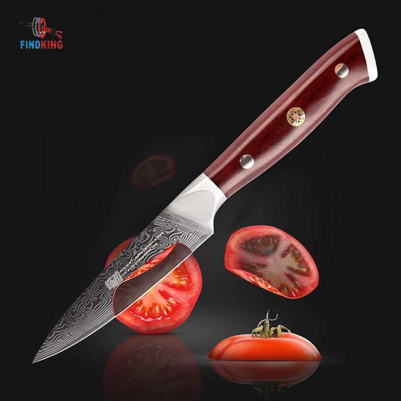 FINDKING AUS-10 Damascus Steel Rosewood Handle Damascus Knife 3.5 inch Paring Knife 67 layers Fruit Peeling Knives