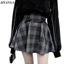 Gothic Damenröcke Mode Herbst Winter Karierter Wollrock Weiblich Hohe Taille Schnürung Mini Dicker Warmer Mädchen Saia 2023