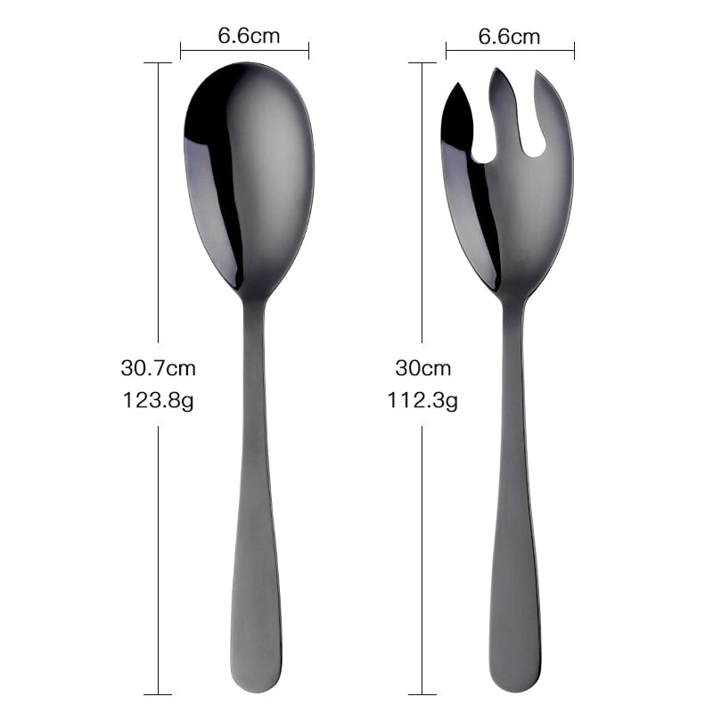 Gold Kitchen 304 Stainless Steel Spoon Set 12 Inch Large Salad Serving Spoon Fork Dinning Server Cutlery Steel Utensils