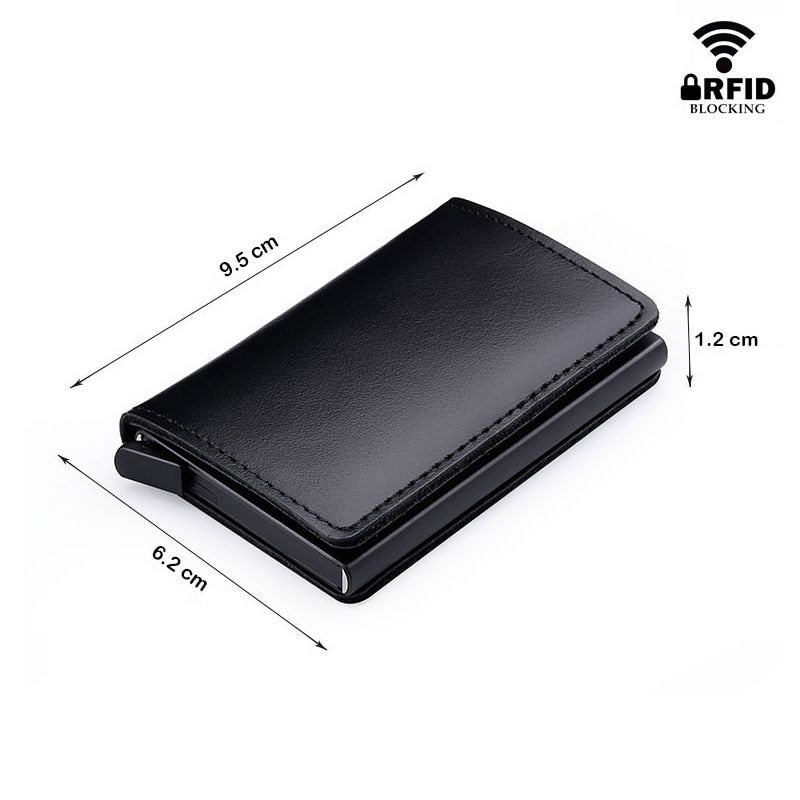 RFID Protected 100% Genuine Leather Card Holder Men Aluminum Metal Business Slim ID Credit Cardholder Mini Wallet（send 12）