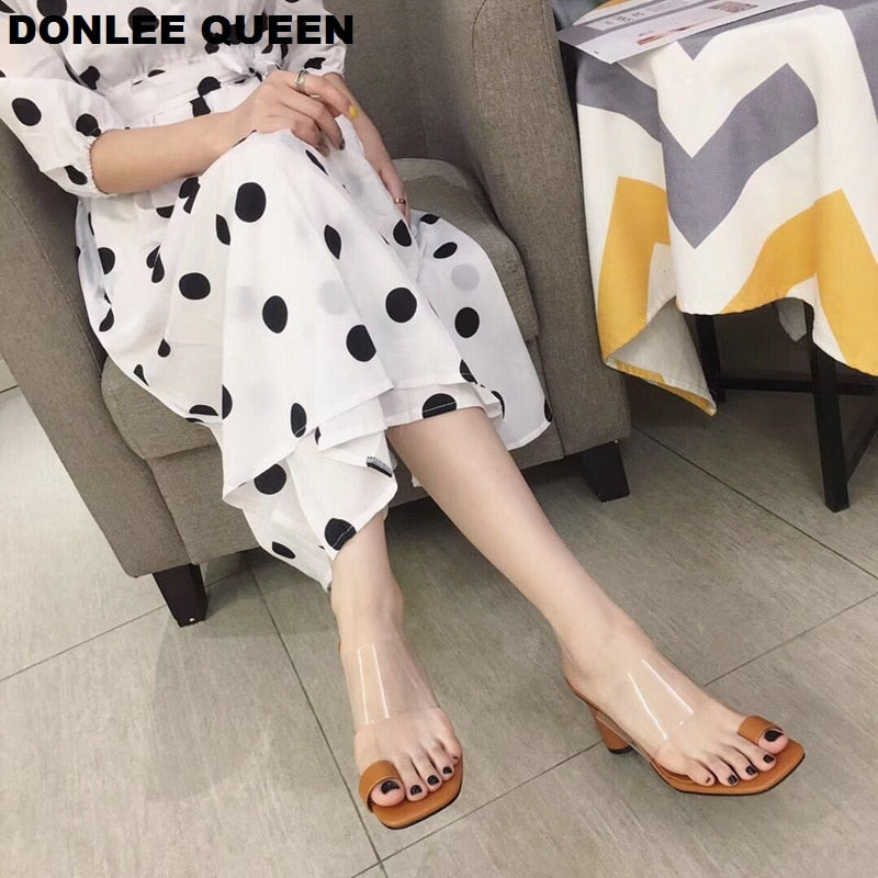 DONLEE QUEEN Transparent Sexy High Heel Slippers Women Summer Shoes Female Sandals Slip On Slides 2021 Casual Sandals Mujer Shoe