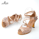 Ladingwu New Brand Satin and Mesh Color Khaki Latin Dance Shoes For Women&