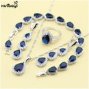 XUTAAYI, conjuntos de joyería de plata de alta calidad, collar/anillos/pendientes/pulsera impecables de zafiro creados en azul para mujer